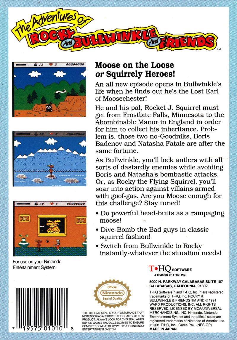 The Adventures of Rocky and Bullwinkle and Friends NES Back Cover