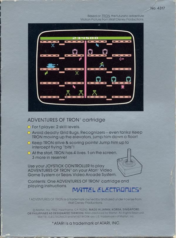 Adventures of Tron Atari Back Cover