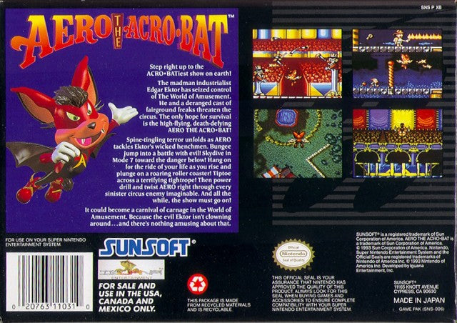 Aero the Acrobat SNES Back Cover