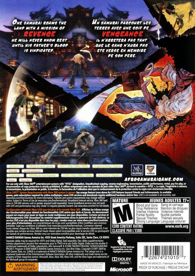 Afro Samurai Xbox 360 Back Cover