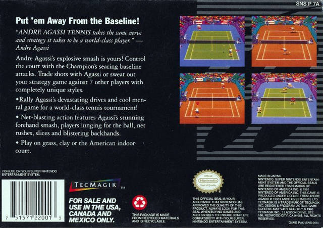 Andre Agassi Tennis Super Nintendo Back Cover