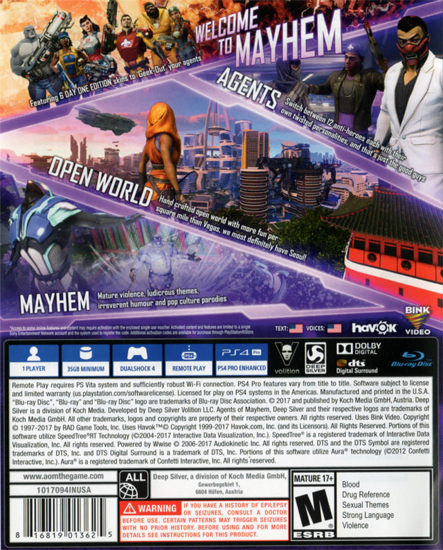 Agents of Mayhem PS4 Back Cover
