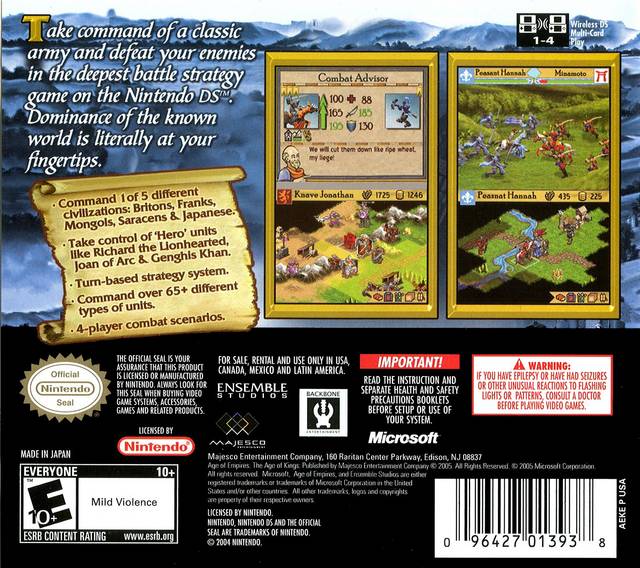 Age of Empires The Age of Kings DS Back Cover
