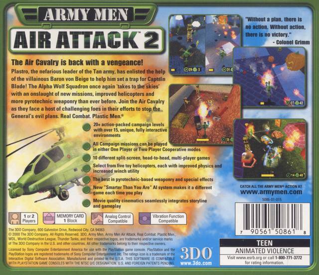 Army Men Air Attack 2 Playstation 1 Back Cover