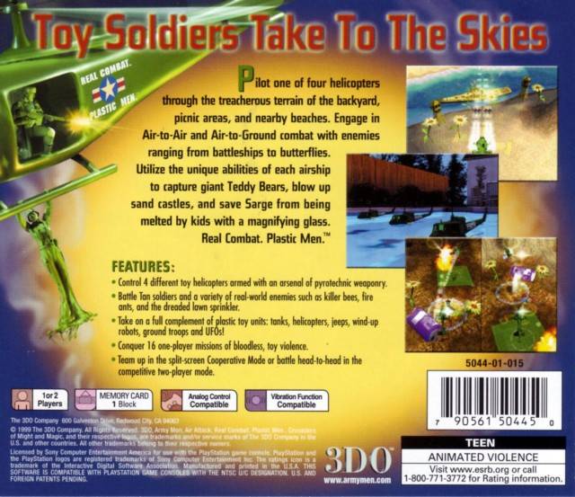 Army Men Air Attack Playstation 1 Back Cover