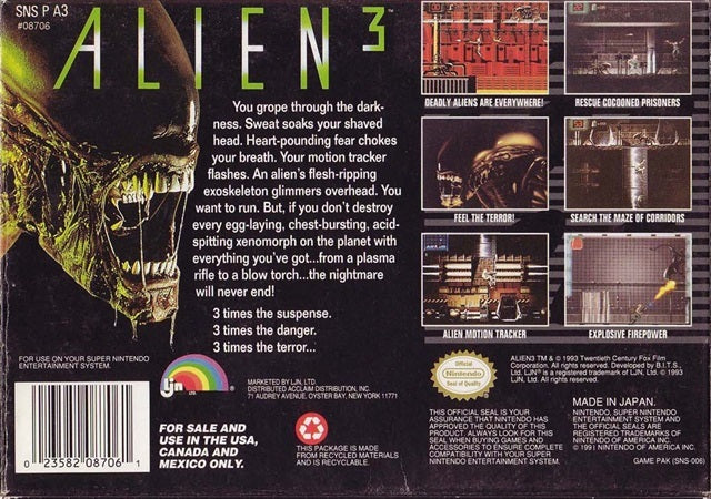 Alien 3 SNES Back Cover