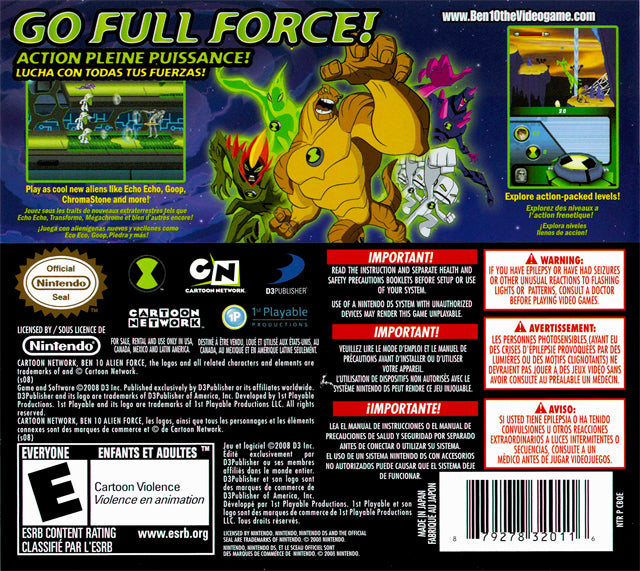 Ben 10 Alien Force Back Cover - Nintendo DS Pre-Played