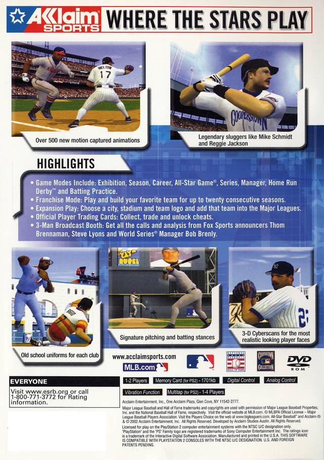 All-Star Baseball 03 Back Cover - Playstation 2 Pre-Played