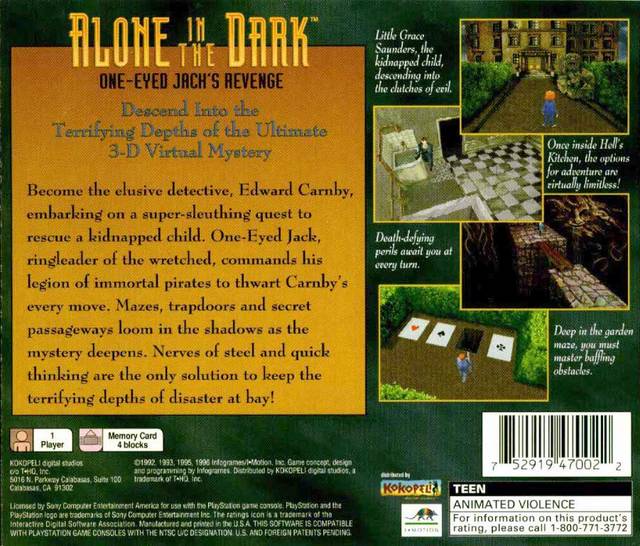 Alone In The Dark One-Eyed Jack's Revenge Back Cover - Playstation 1 Pre-Played