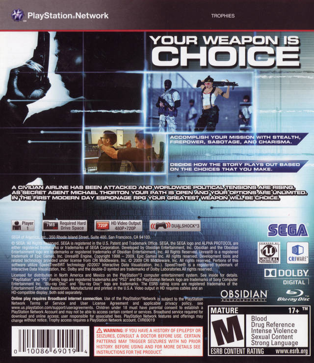 Alpha Protocol The Espionage RPG PS3 Back Cover