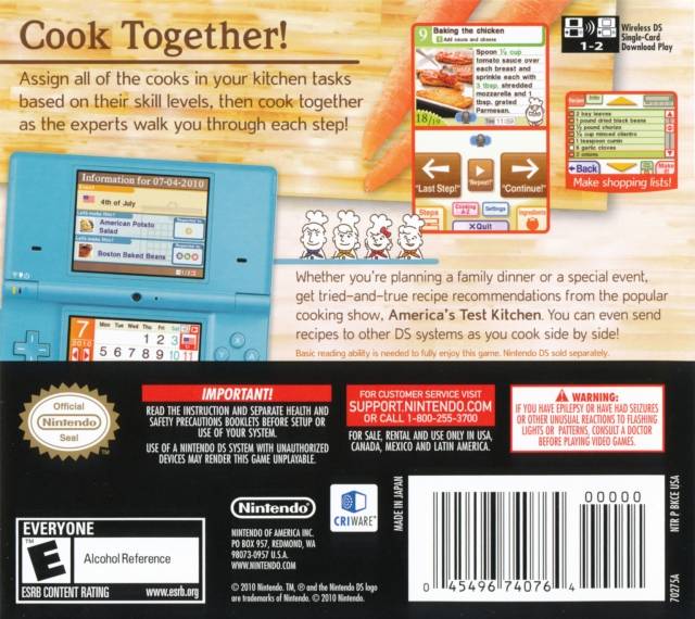 America's Test Kitchen Nintendo DS Back Cover