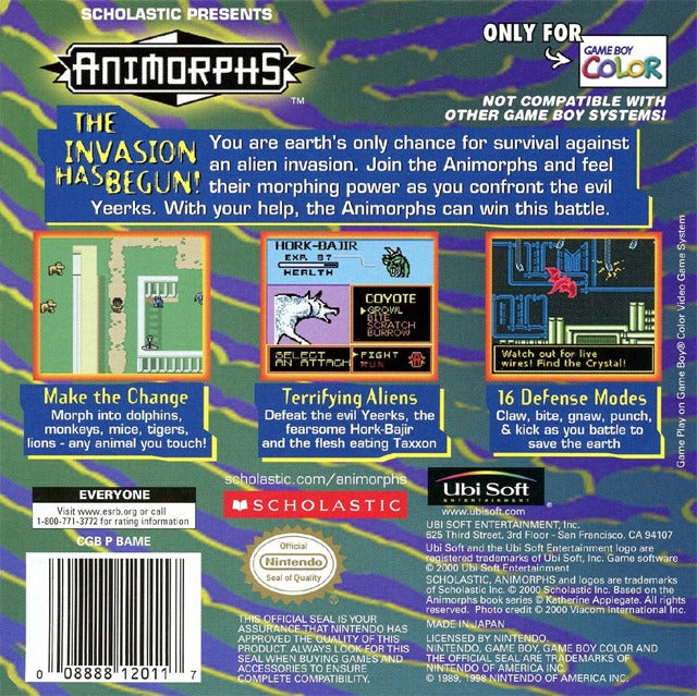 Animorphs Nintendo Gameboy Color Back Cover