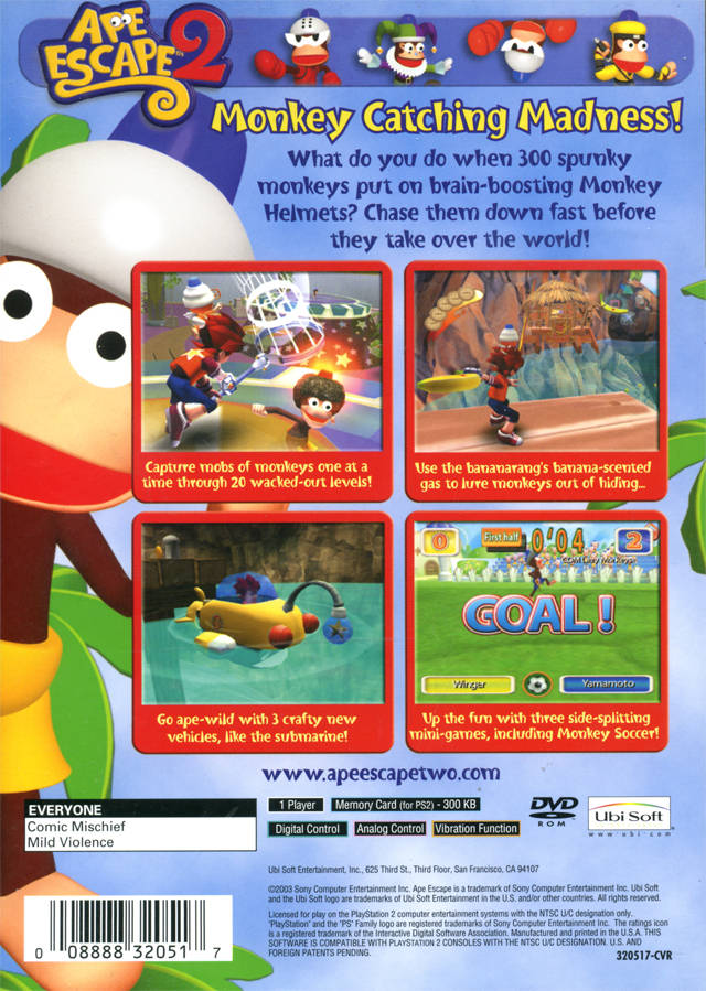 Ape Escape 2 Playstation 2 Back Cover