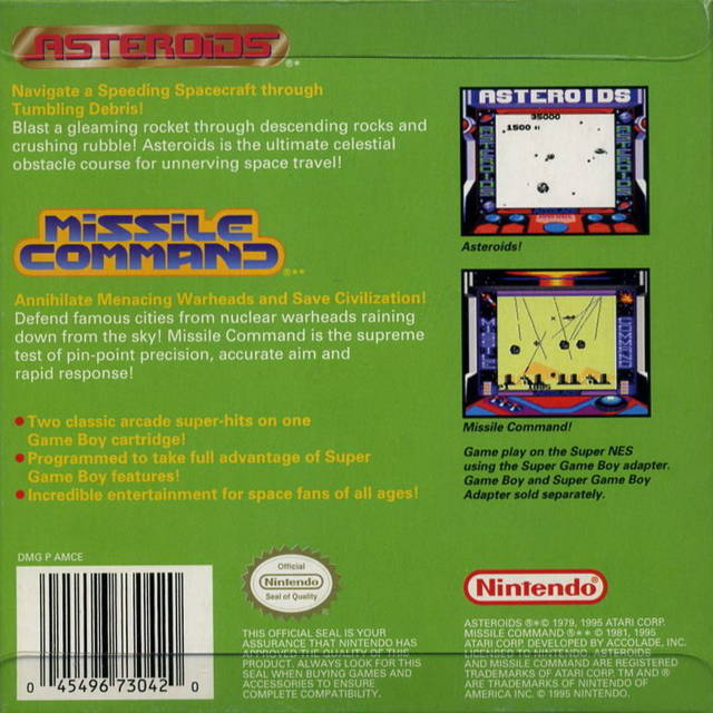 Arcade classic 1 Nintendo Gameboy Back Cover