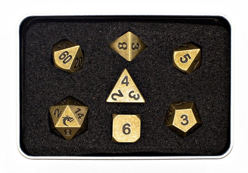 Dwarven Forged: Archaic Gold - Old School 7 Piece RPG Metal Dice Set