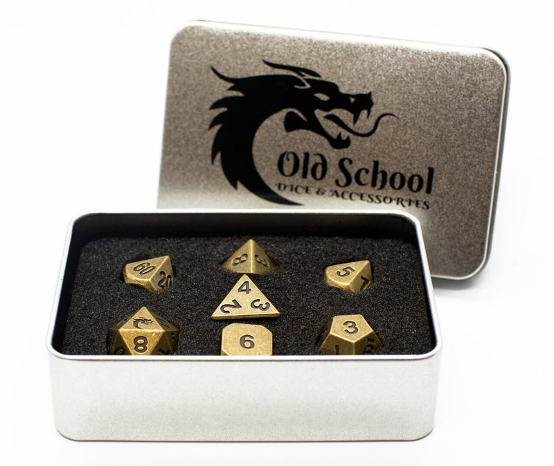 Dwarven Forged: Archaic Gold - Old School 7 Piece RPG Metal Dice Set