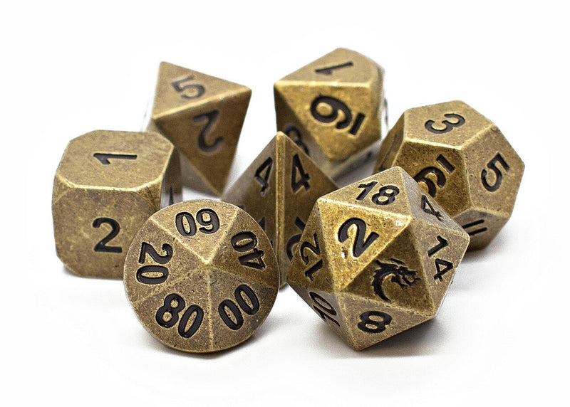 Dwarven Forged: Archaic Gold - Old School 7 Piece RPG Metal Dice Set