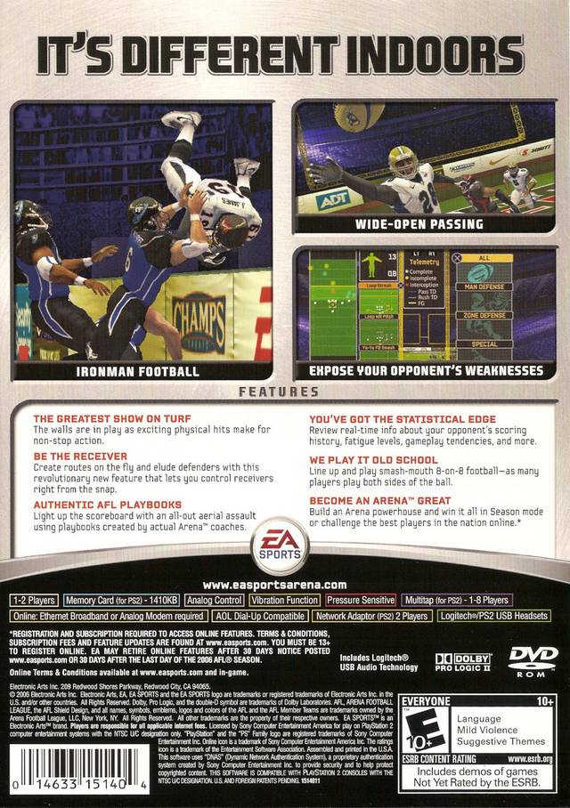 Arena Football Playstation 2 Back Cover