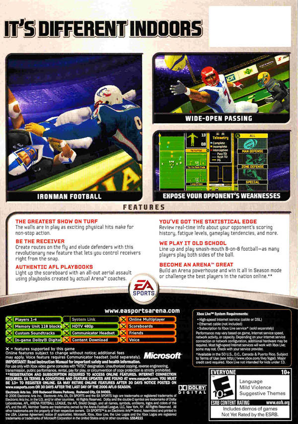 Arena Football Back Cover - Xbox Pre-Played