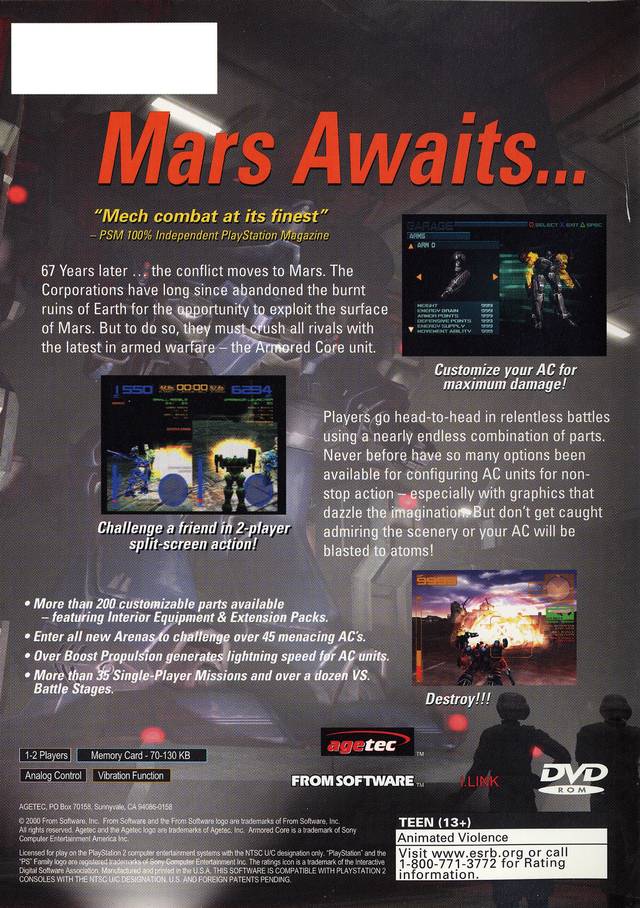 Armored Core 2 Playstation 2 Back Cover