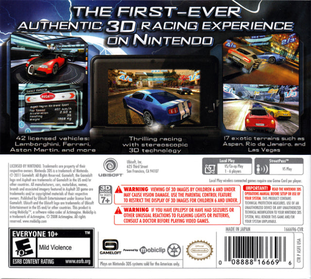 Asphalt 3D Back Cover - Nintendo 3DS Pre-Played