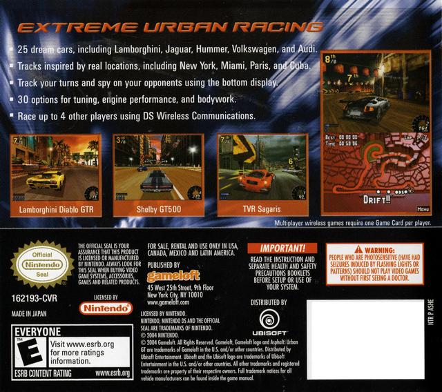 Asphalt Urban GT Nintendo DS Back Cover