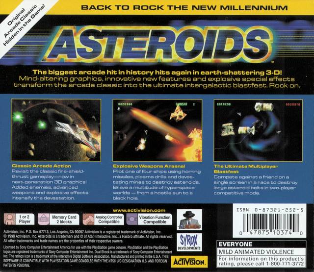 Asteroids Playstation 1 Back Cover