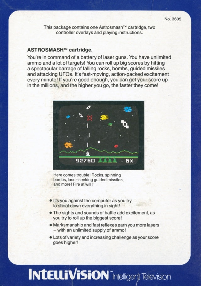 Astrosmash Complete in Box Intellvision Back Cover