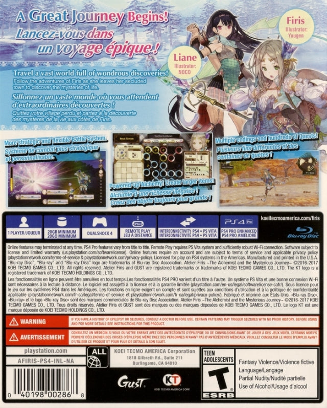 Atelier Firis The Alchemist and the Mysterious Journey Playstation 4 Back Cover