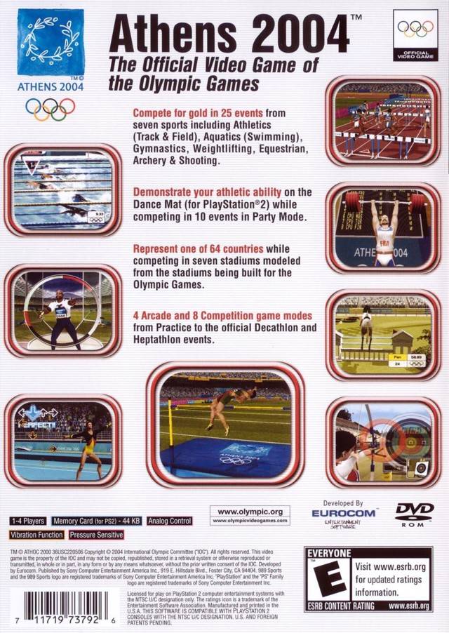 Athens 2004 Playstation 2 Back Cover