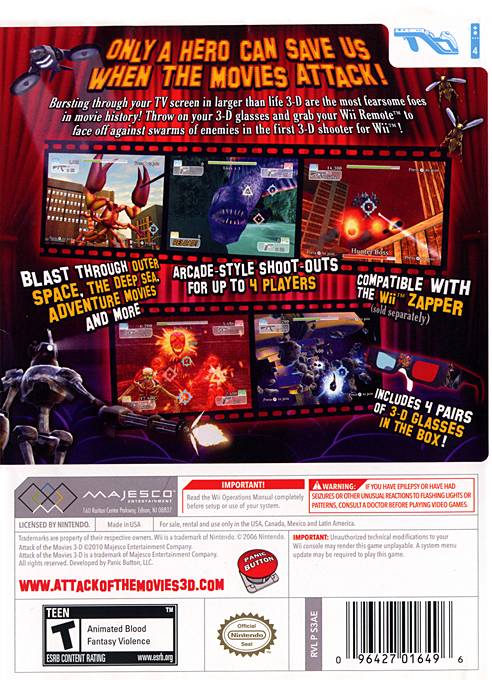 Attack of the Movies 3-D Nintendo Wii Back Cover