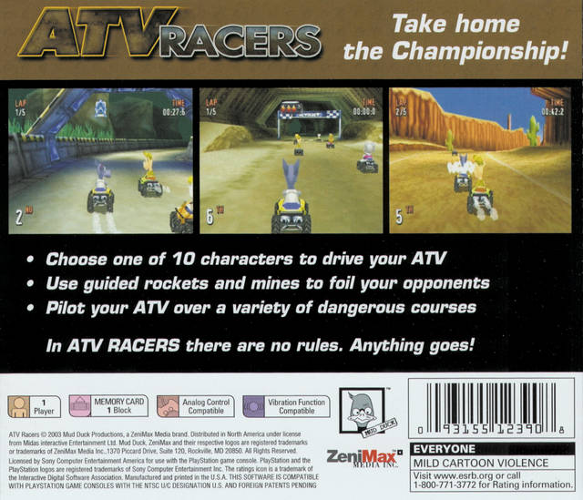 ATV Racers Playstation 1 Back  Cover