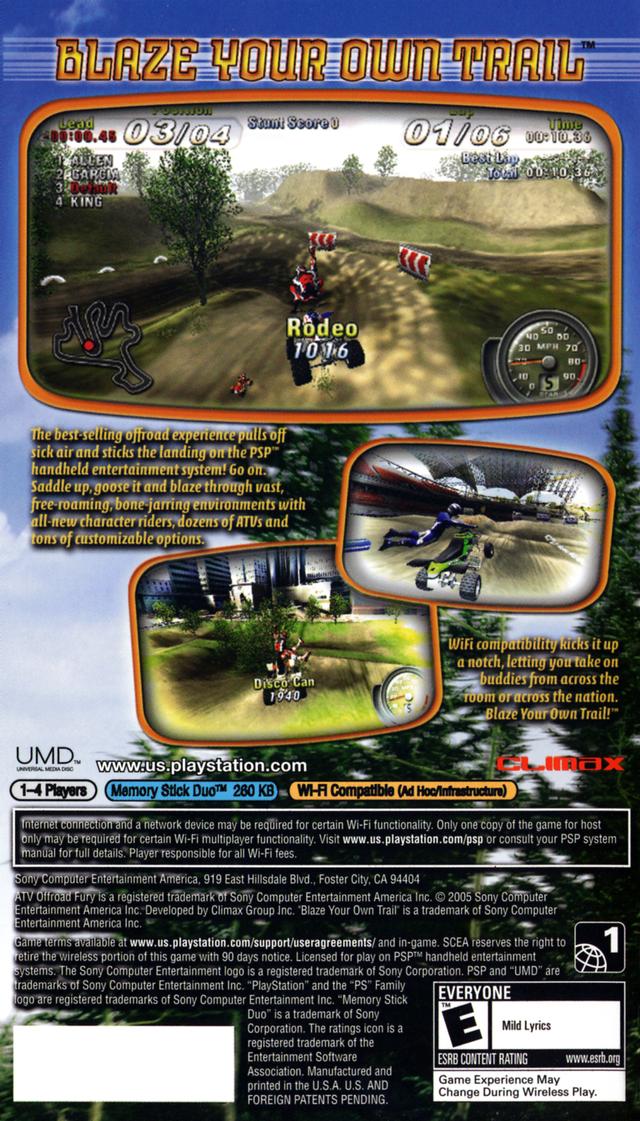 ATV Offroad Fury Blazing Trails Back Cover - PSP Pre-Played