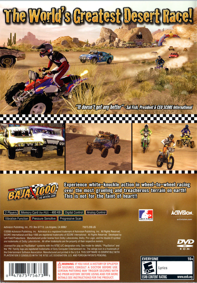 Baja 1000: Score International Playstation 2 Back Cover