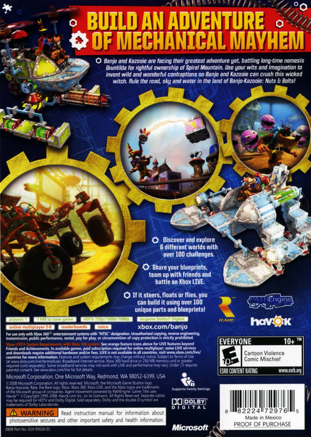 Banjo Kazooie Nuts & Bolts Back Cover - Xbox 360 Pre-Played