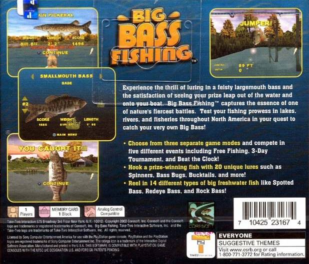 Big Bass Fishing Back Cover - Playstation 1 Pre-Played