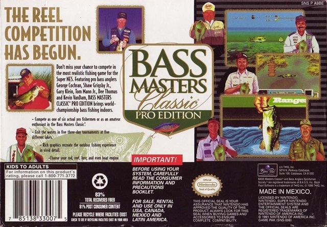 Bass Masters Classic Pro Super Nintendo SNES Back Cover