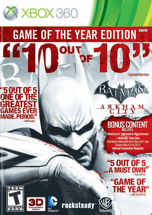 Batman Arkham City Game of the Year Xbox 360 Front Cover