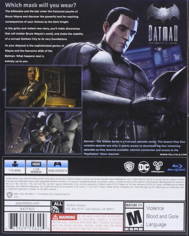 Batman The Telltale Series Playstation 4 Back Cover