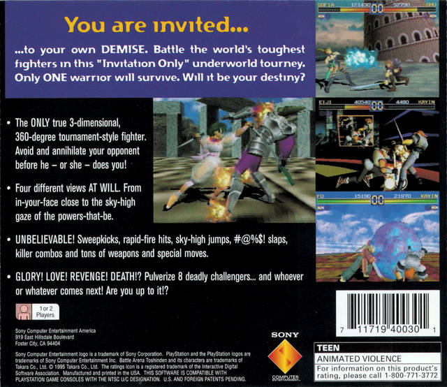 Battle Arena Toshinden Playstation 1 Back Cover 