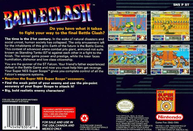 Battle Clash Super Nintendo SNES Back Cover