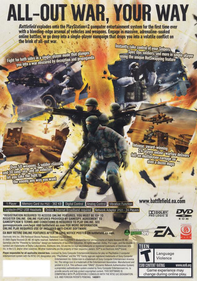 Battlefield 2 Modern Combat Playstation 2 Back Cover