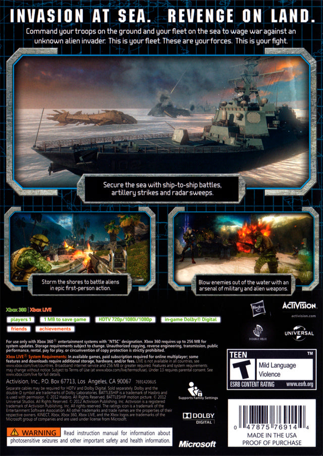 Battleship 2012 Xbox 360 Back Cover