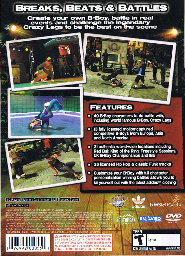 B-Boy Playstation 2 Back Cover