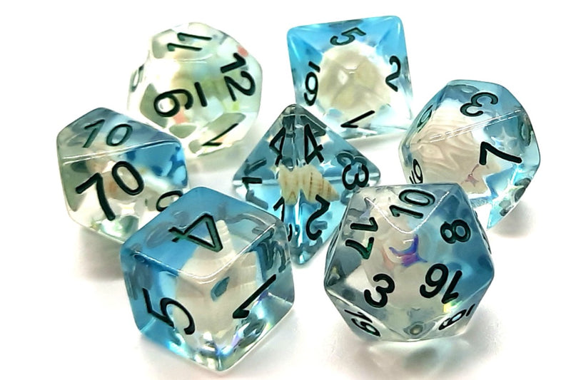Infused Beach Party - Ocean Blue - Old School 7 Piece RPG Dice Set
