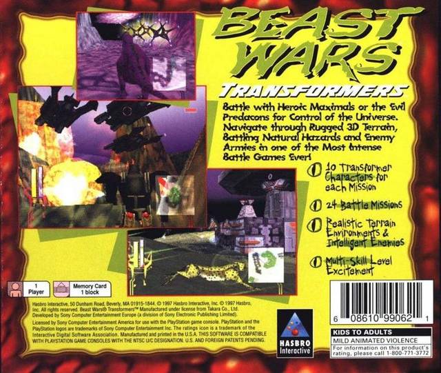 Beast Wars Transformers Playstation 1 Back Cover