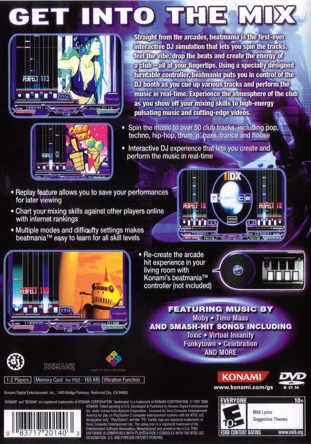 Beatmania Playstation 2 Back Cover