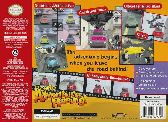 Beetle Adventure Racing Back Cover - Nintendo 64 Pre-Played