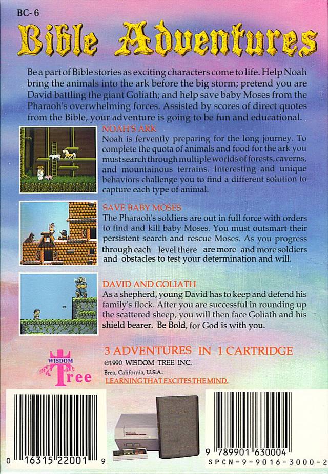 Bible Adventures Nintendo Entertainment System NES Back Cover