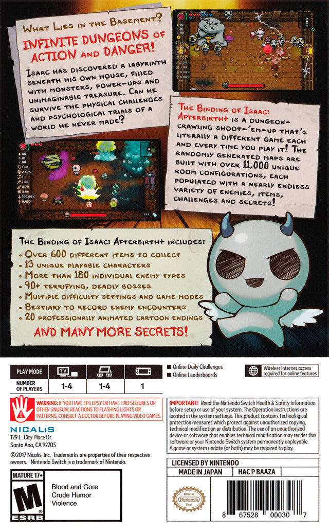 Binding of Isaac Afterbirth + Nintendo Switch Back Cover